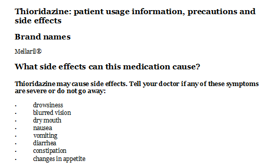 Thioridazine Patient Usage Information Precautions And Side Effects