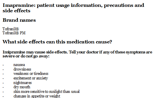 Imapramine Patient Usage Information Precautions And Side Effects